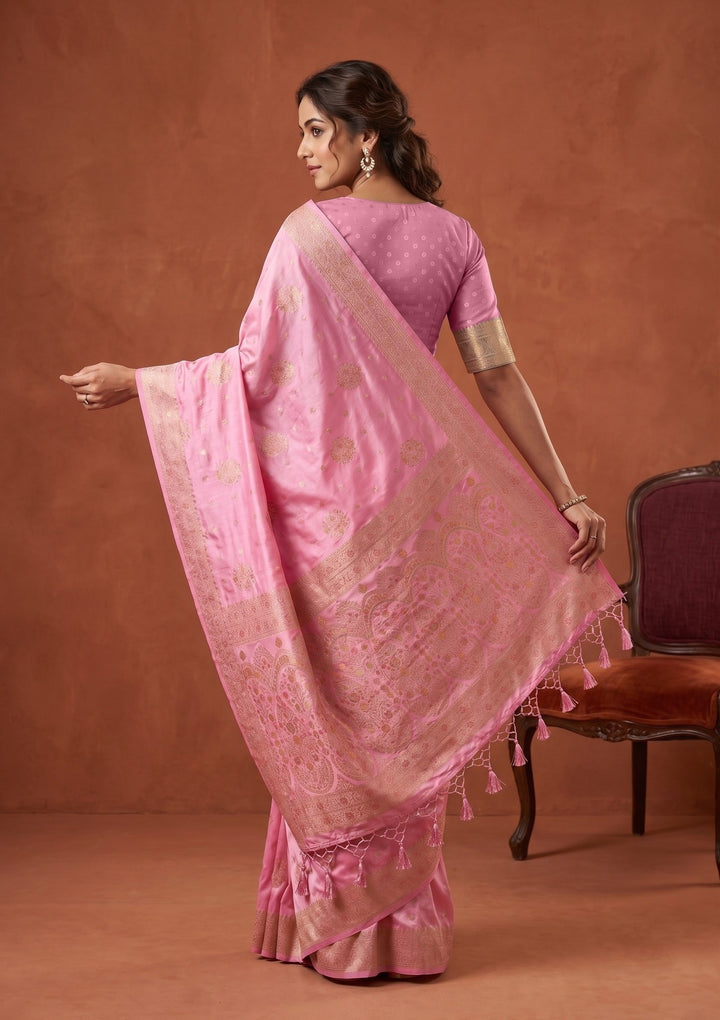 Baby Pink Silk Buti Saree With Matching Blouse Piece