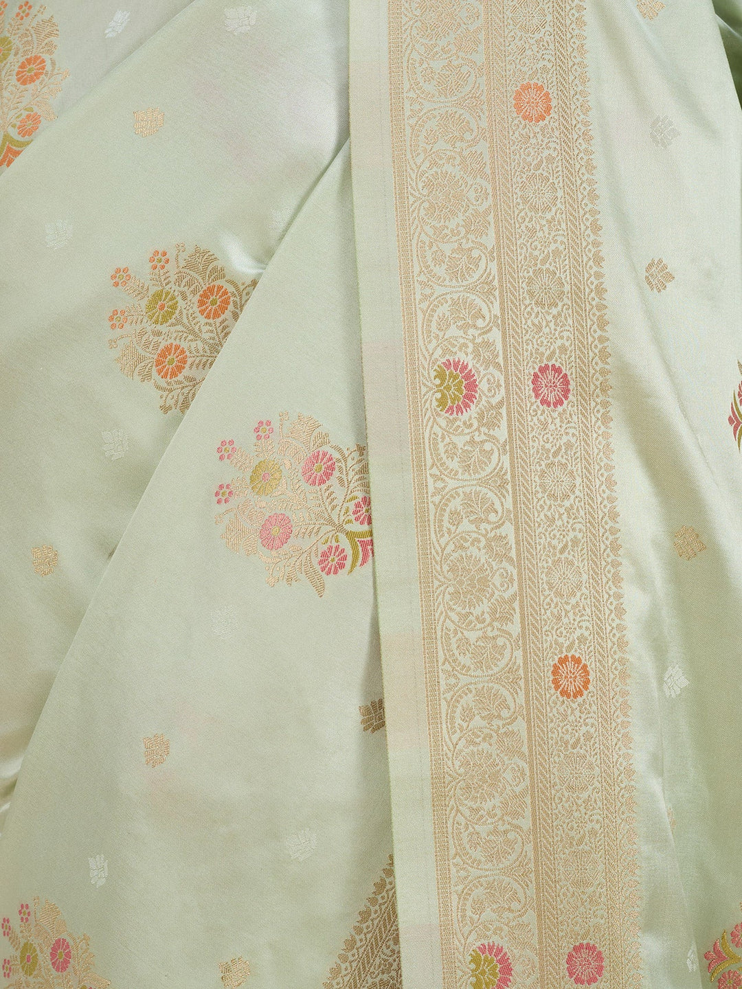 Sea Green Silk Buti Saree With Matching Blouse Piece
