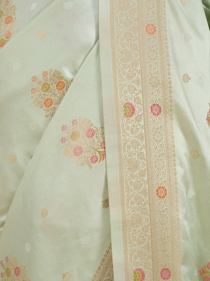Sea Green Silk Buti Saree With Matching Blouse Piece