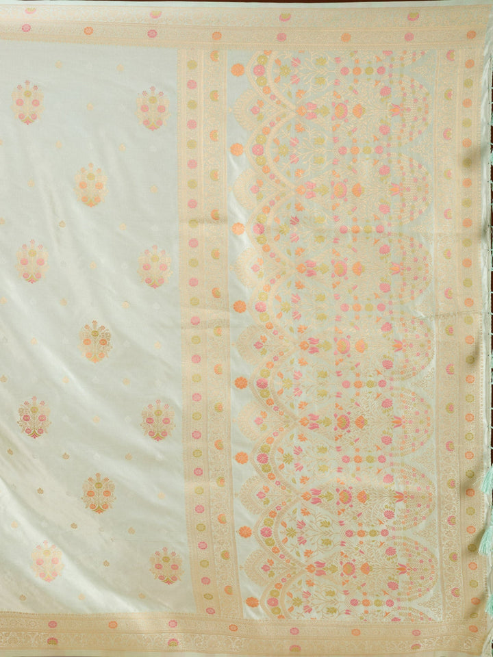 Sea Green Silk Buti Saree With Matching Blouse Piece