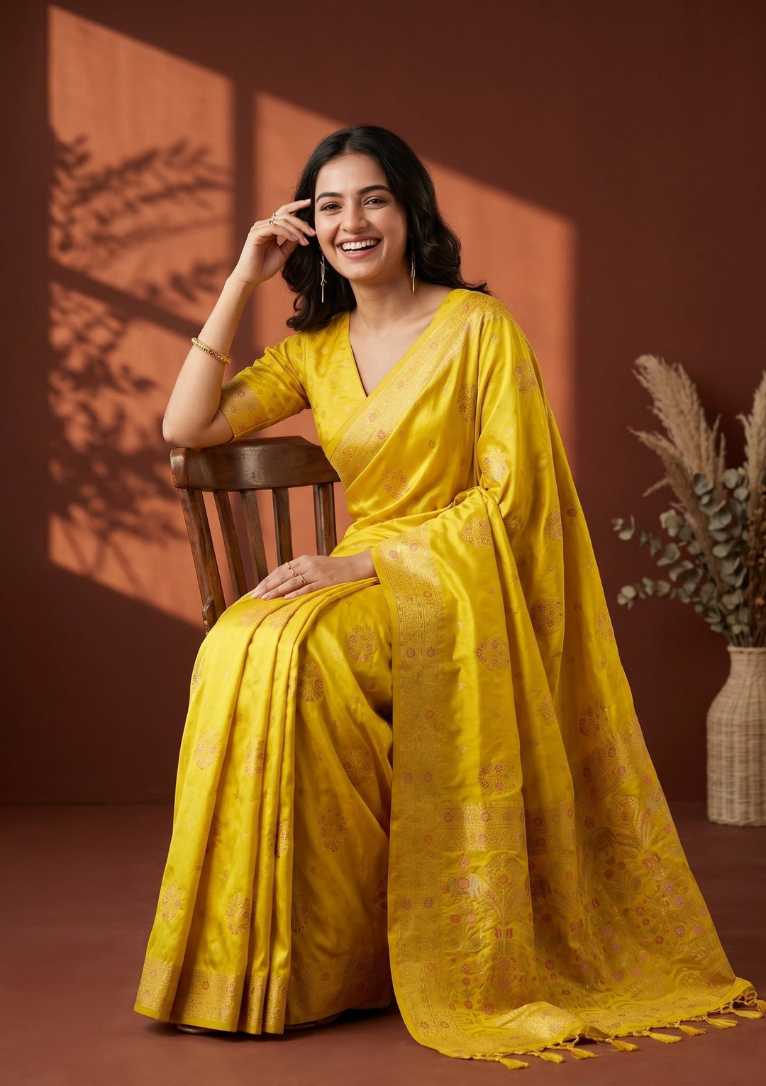 Yellow Banarasi Art Silk Saree
