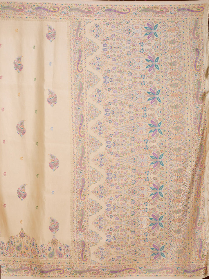 Cream Silk Buti Saree With Matching Blouse Piece