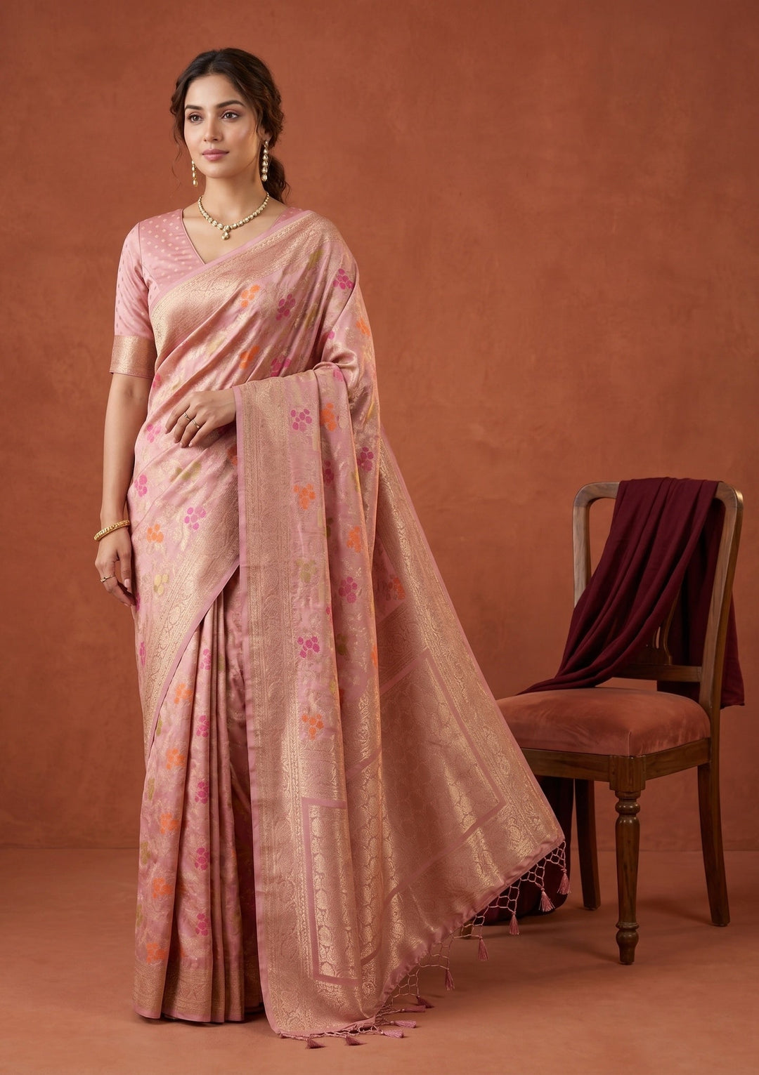Onion Pink Banarasi Art Silk Saree