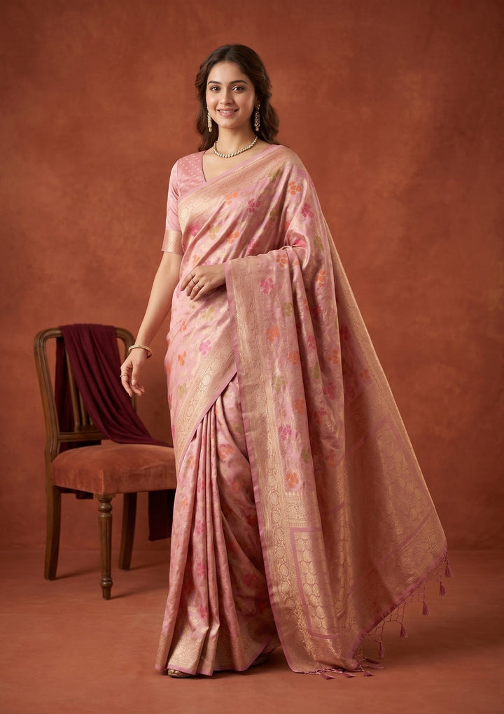 Onion Pink Banarasi Art Silk Saree