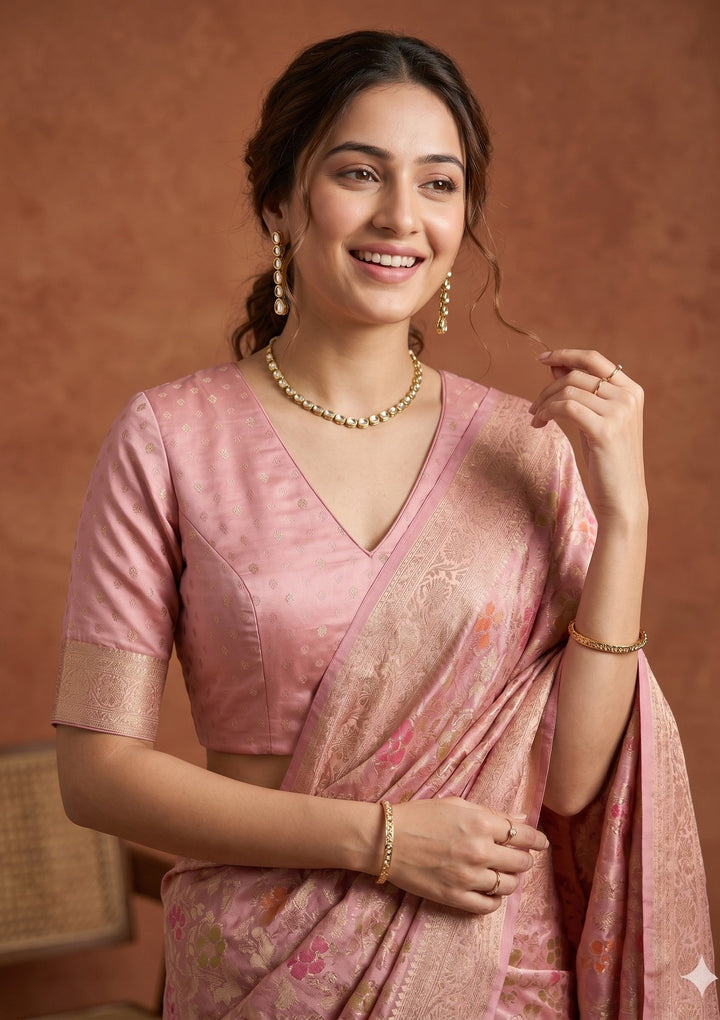Onion Pink Banarasi Art Silk Saree