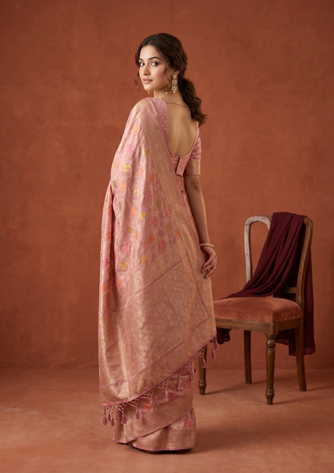 Onion Pink Banarasi Art Silk Saree