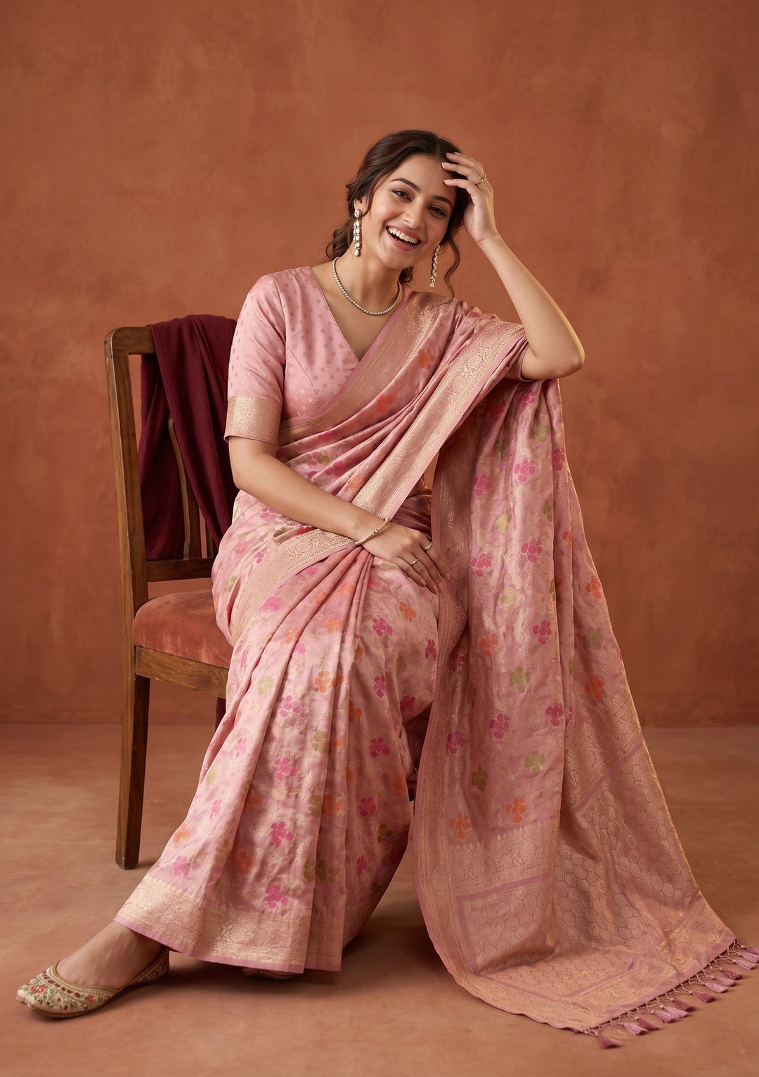 Onion Pink Banarasi Art Silk Saree