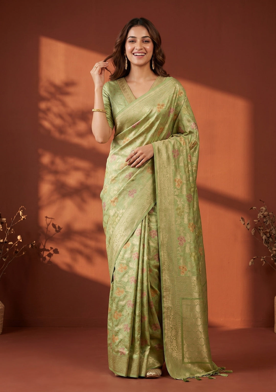 Parrot Green Banarasi Art Silk Saree
