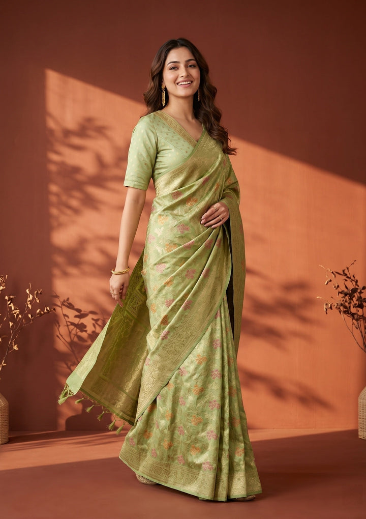 Parrot Green Banarasi Art Silk Saree