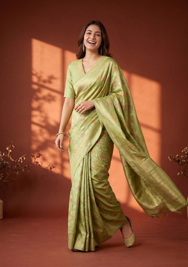 Parrot Green Banarasi Art Silk Saree