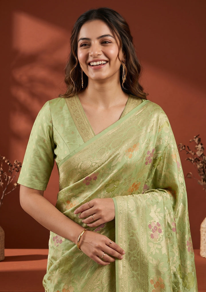 Parrot Green Banarasi Art Silk Saree