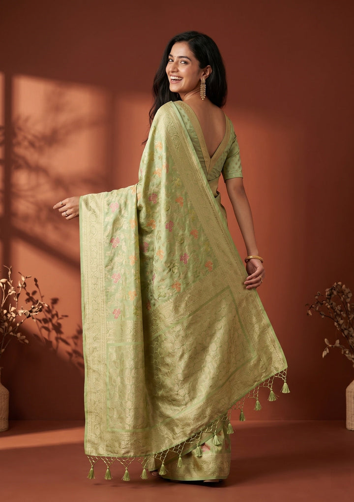 Parrot Green Banarasi Art Silk Saree