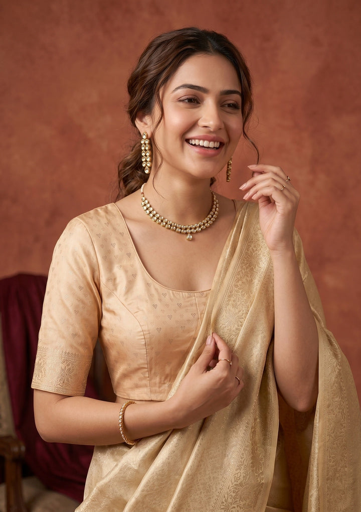 Gold Silk Jaal Saree With Matching Blouse Piece