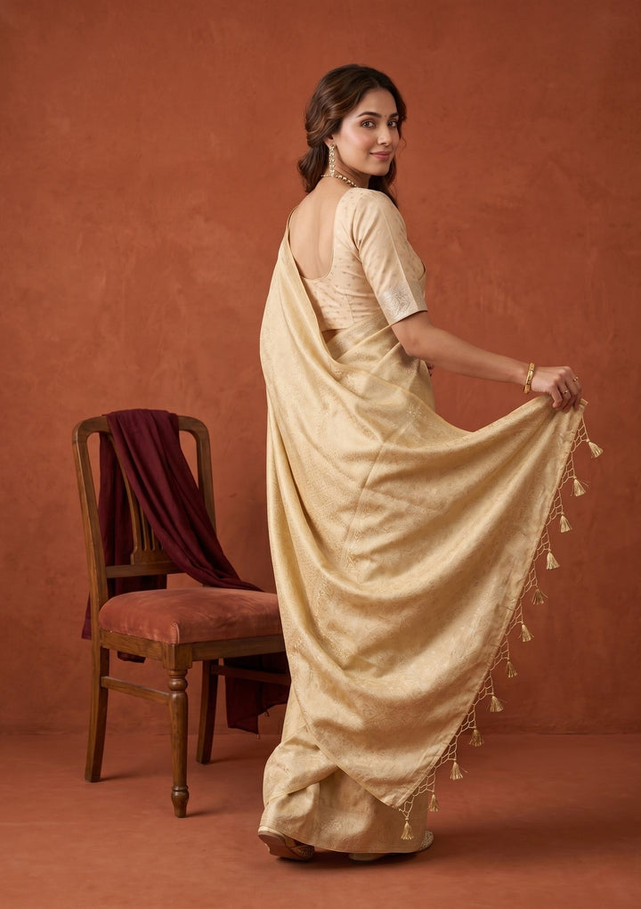 Gold Silk Jaal Saree With Matching Blouse Piece