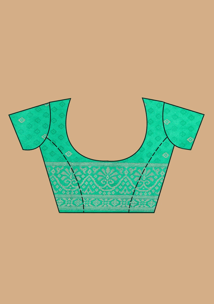 Rama Green Satin Checks Saree With Matching Blouse Piece