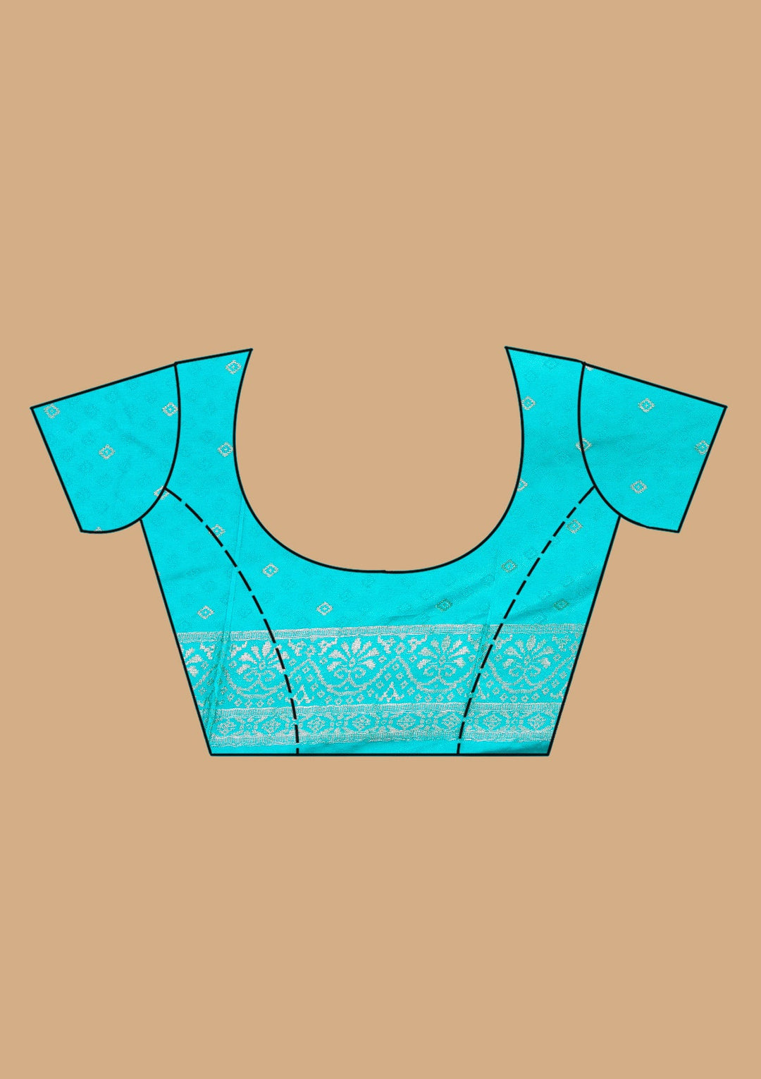Turquoise Blue Satin Checks Saree With Matching Blouse Piece
