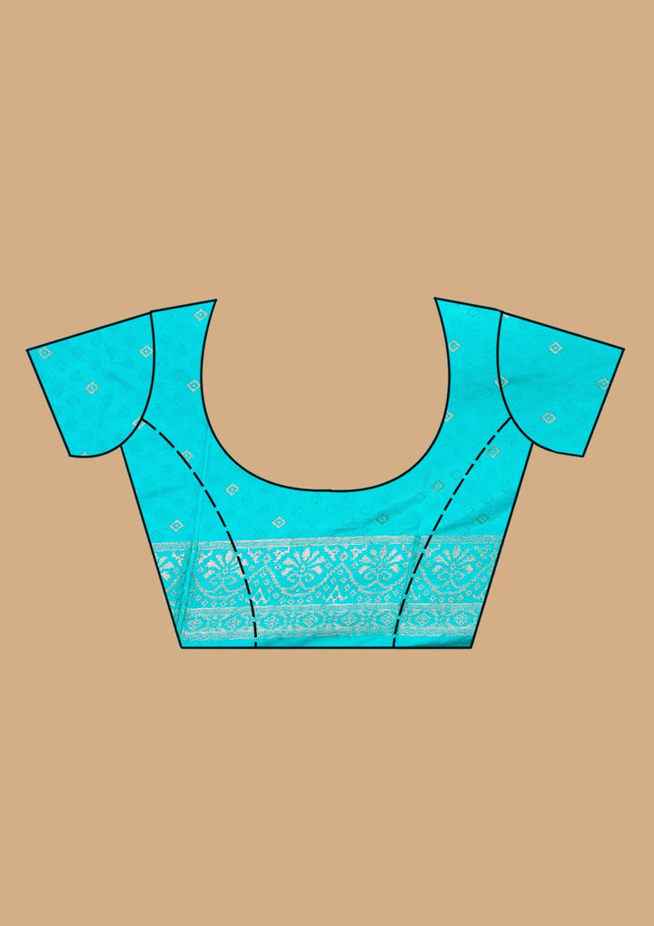 Turquoise Blue Satin Checks Saree With Matching Blouse Piece