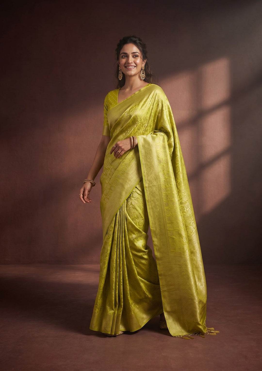 Lime Green Kanjivaram Art Silk Saree