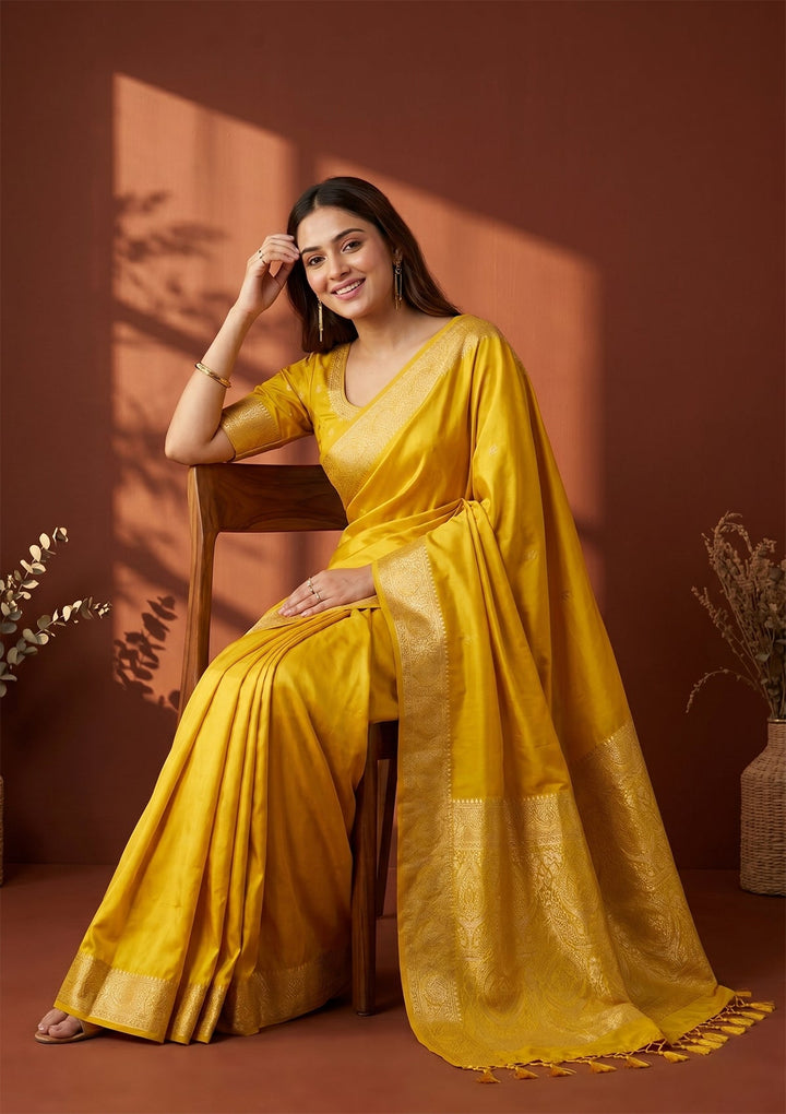Yellow Banarasi Art Silk Saree