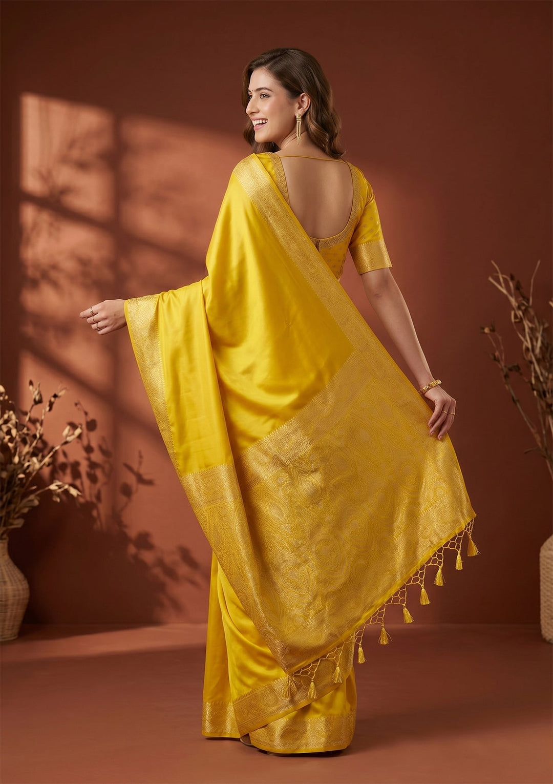 Yellow Banarasi Art Silk Saree