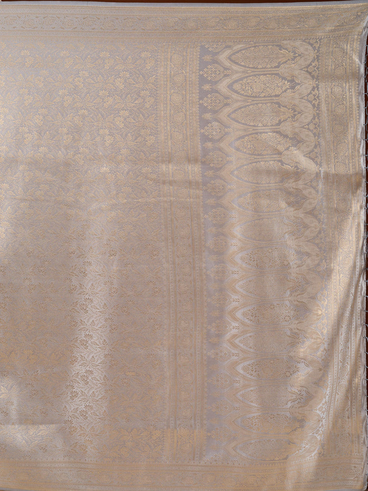 Light Grey Silk Jaal Saree With Matching Blouse Piece