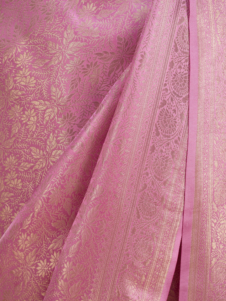 Onion Pink Silk Jaal Saree With Matching Blouse Piece