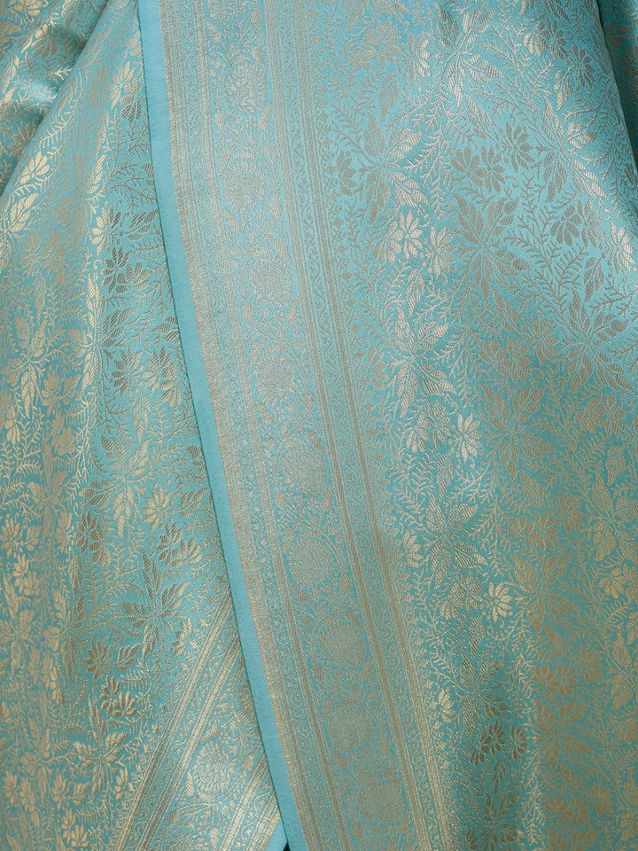 Sky Blue Silk Jaal Saree With Matching Blouse Piece