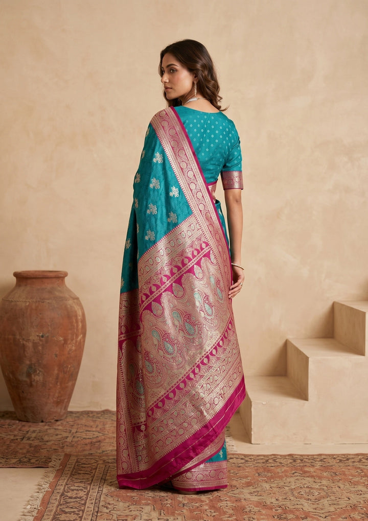 Peacock Blue Banarasi Art Silk Saree
