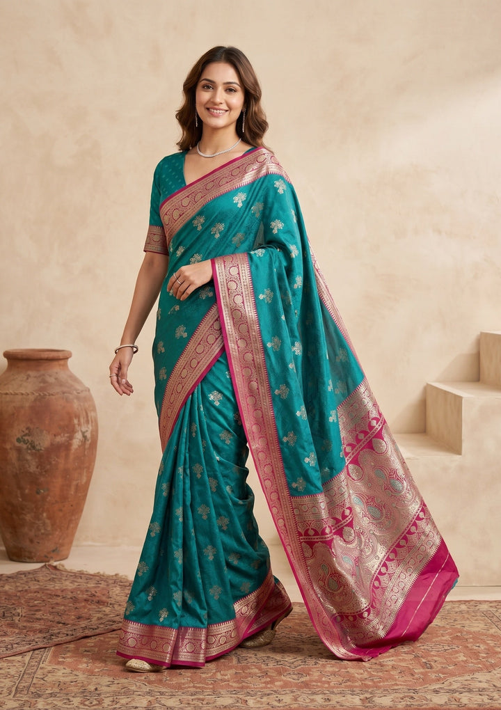 Peacock Blue Banarasi Art Silk Saree