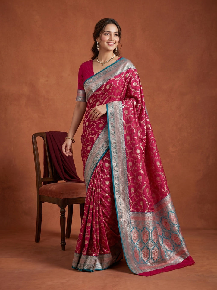 Rani Pink Banarasi Art Silk Saree