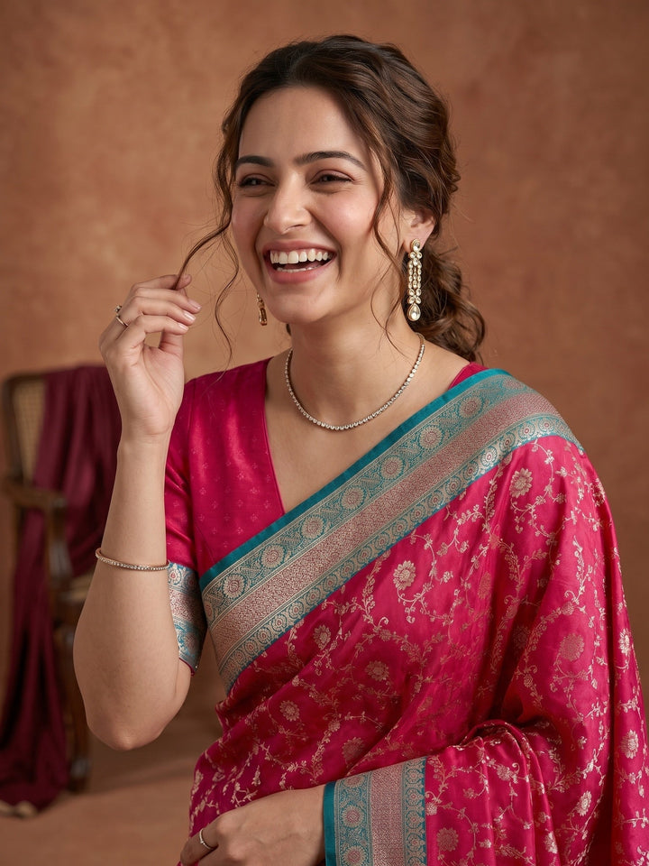 Rani Pink Banarasi Art Silk Saree