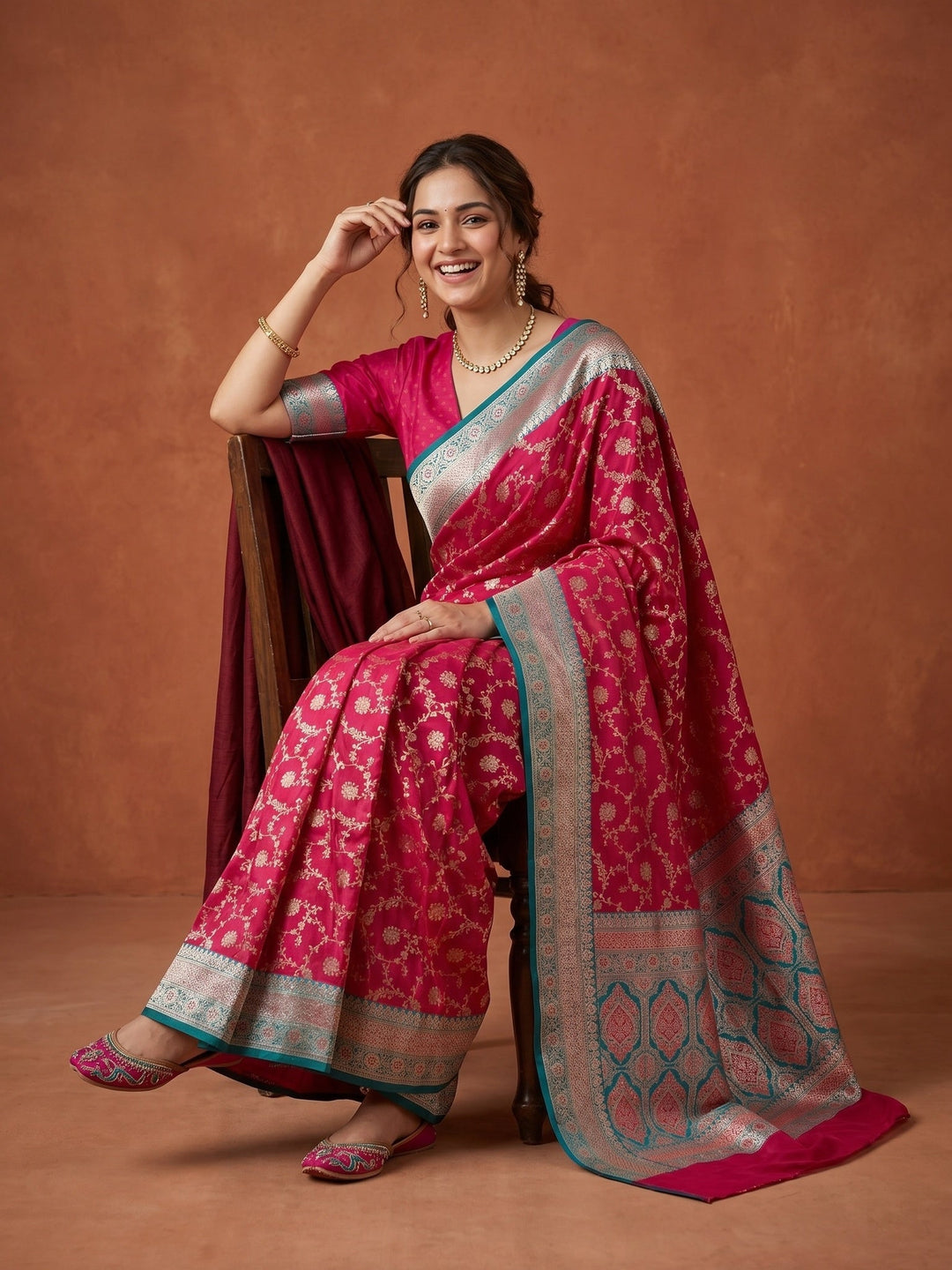 Rani Pink Banarasi Art Silk Saree