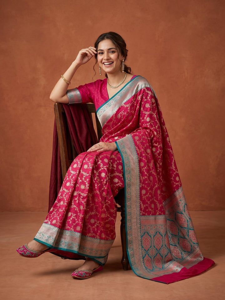 Rani Pink Banarasi Art Silk Saree