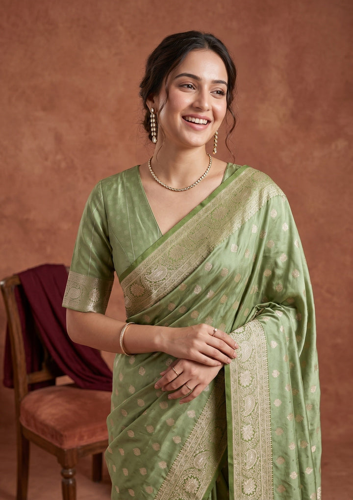 Pista Green Banarasi Art Silk Saree