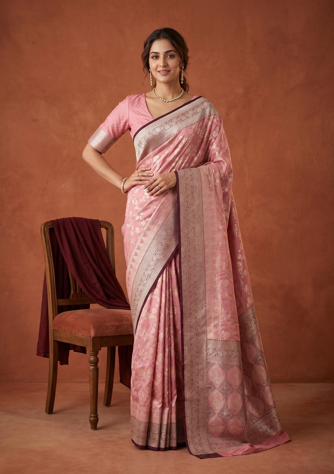 Pink Banarasi Art Silk Saree