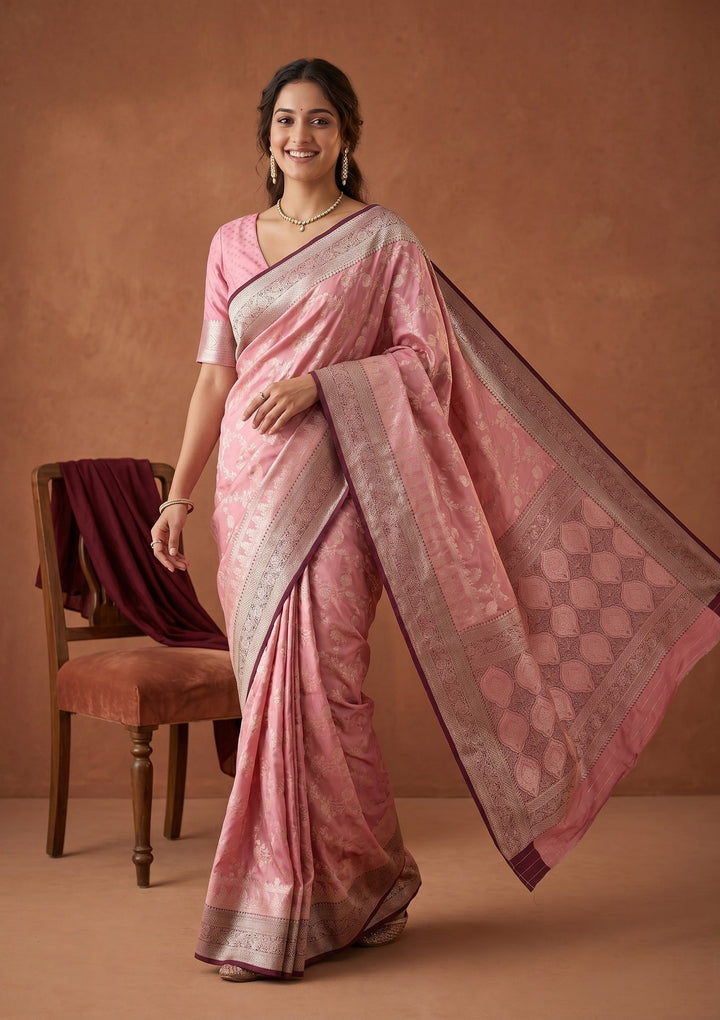 Pink Banarasi Art Silk Saree