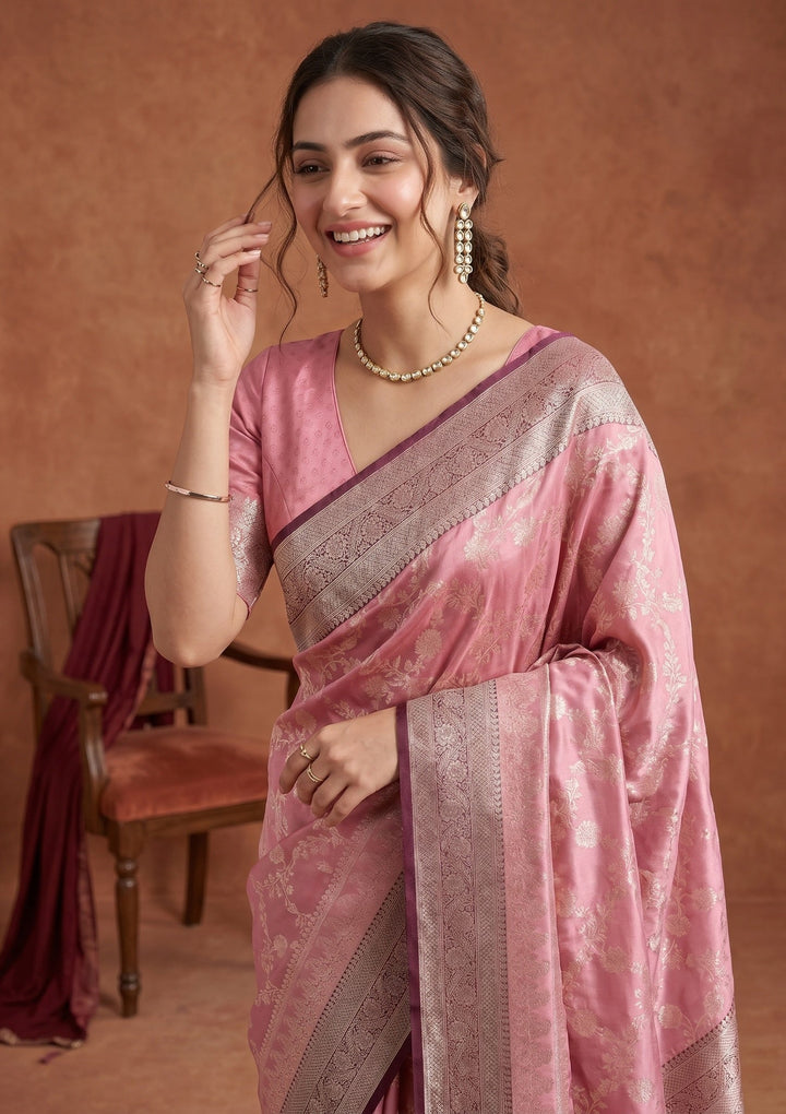Pink Banarasi Art Silk Saree
