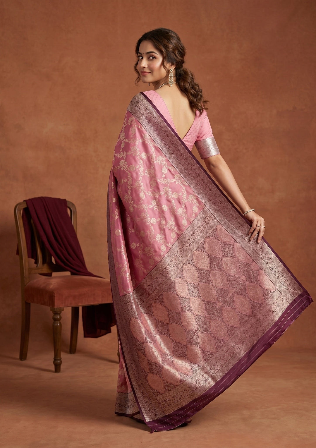 Pink Banarasi Art Silk Saree