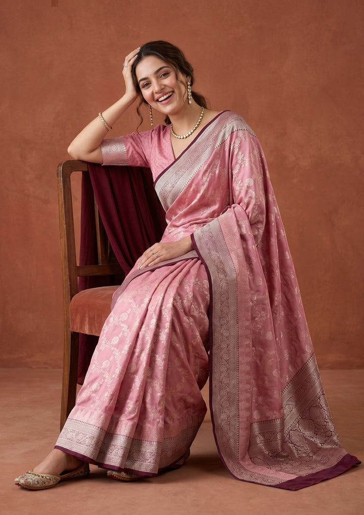 Pink Banarasi Art Silk Saree
