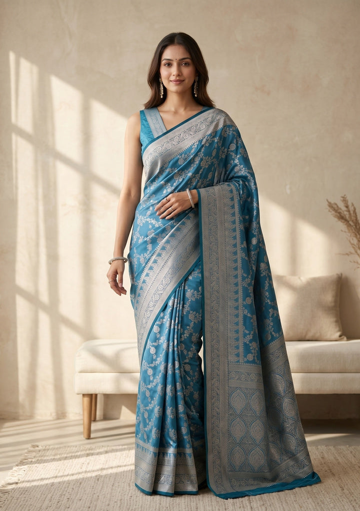 Sky Blue Banarasi Art Silk Saree
