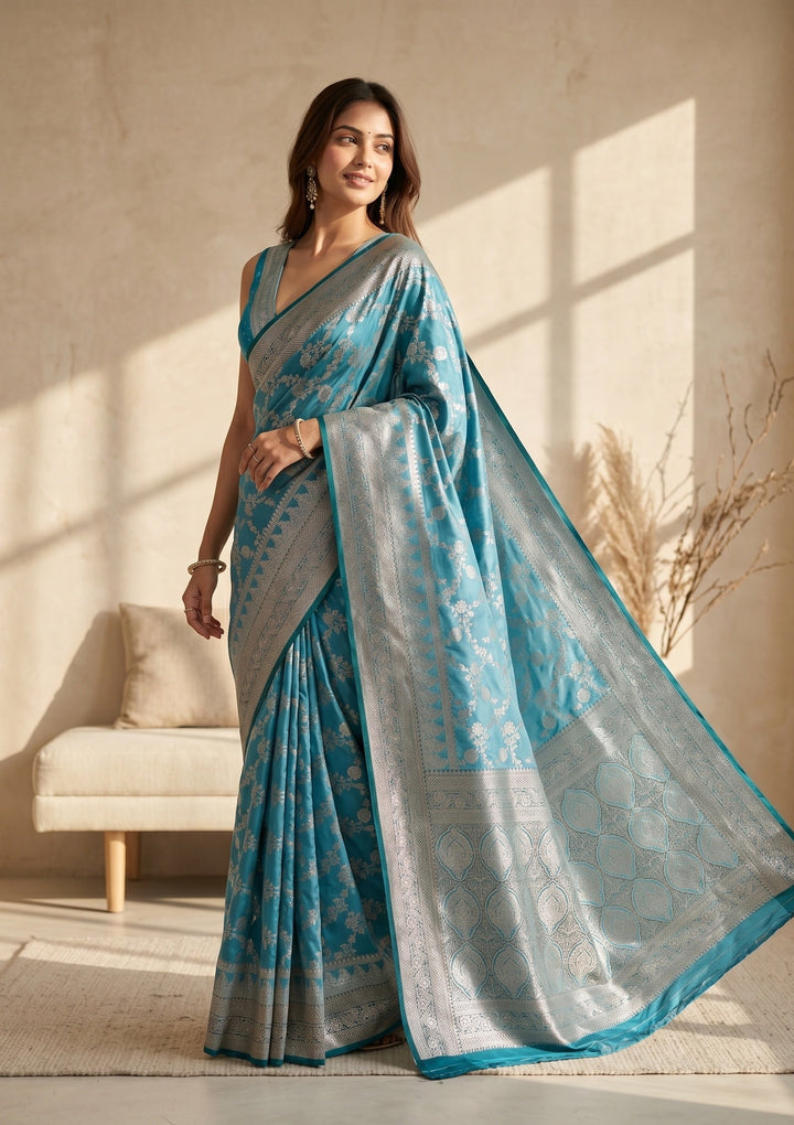Sky Blue Banarasi Art Silk Saree