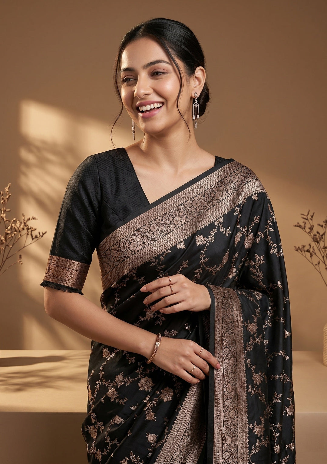 Black Banarasi Art Silk Saree