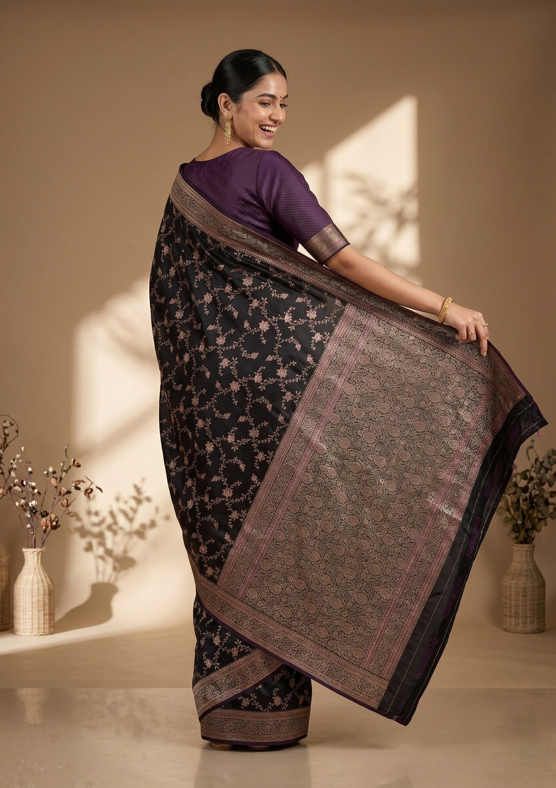 Wine Banarasi Art Silk Saree