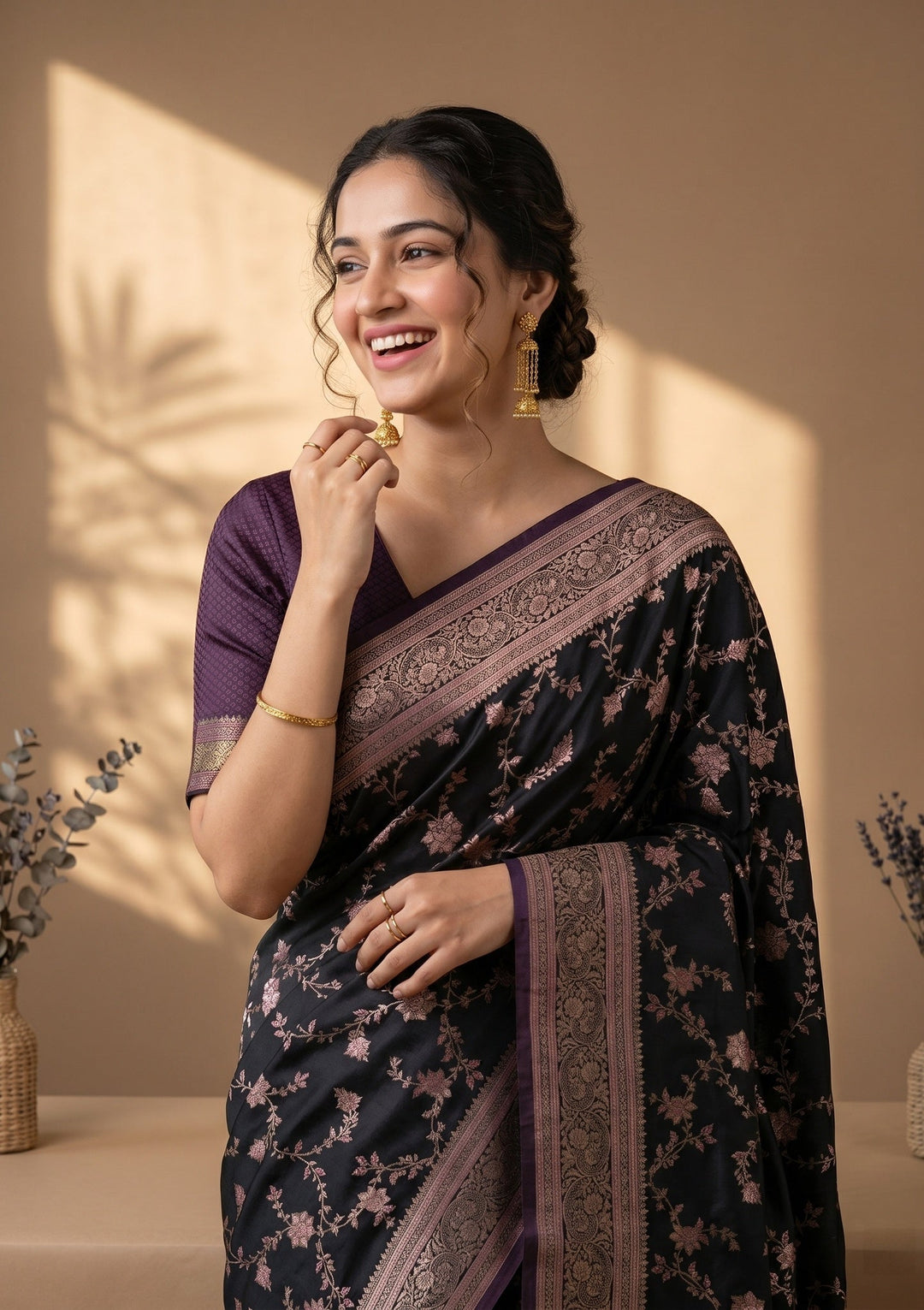 Wine Banarasi Art Silk Saree