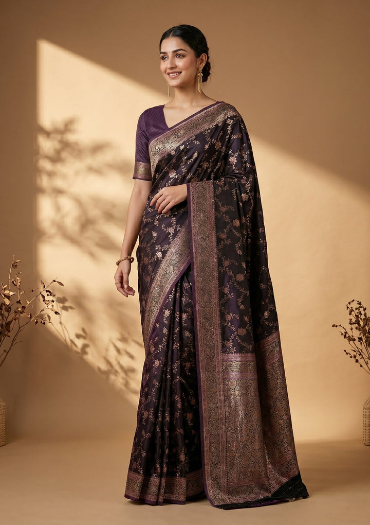 Wine Banarasi Art Silk Saree