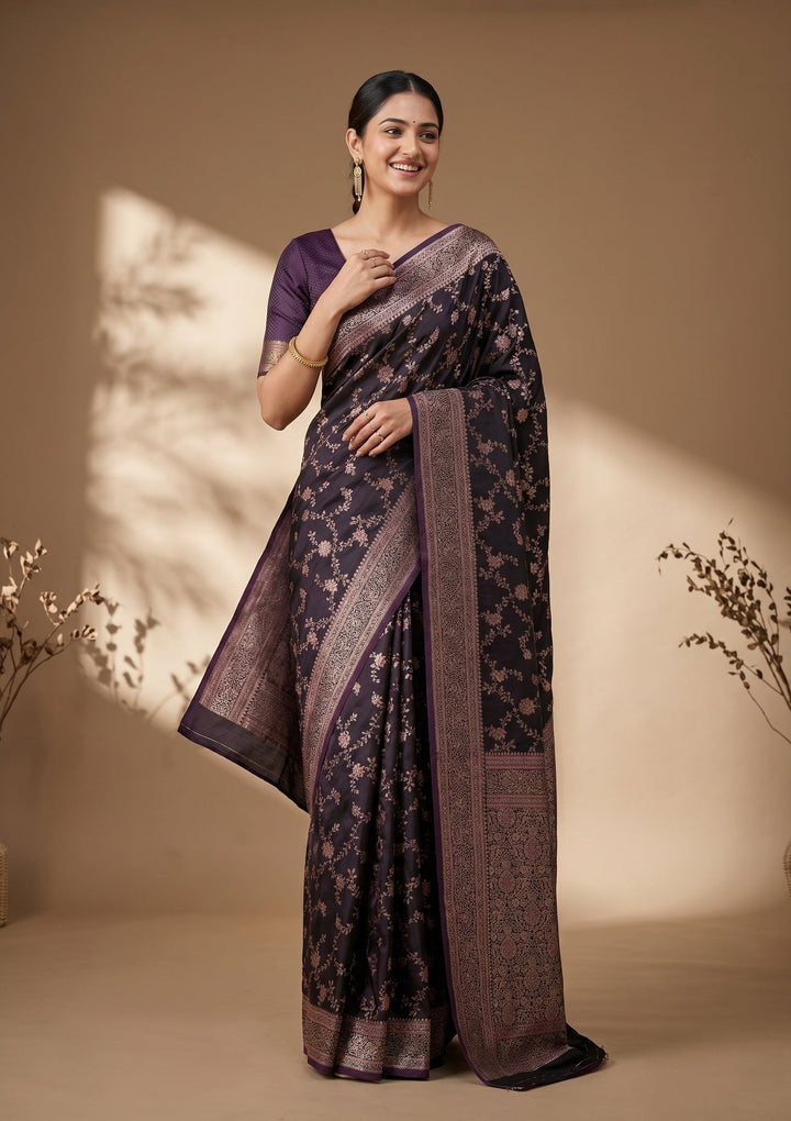 Wine Banarasi Art Silk Saree