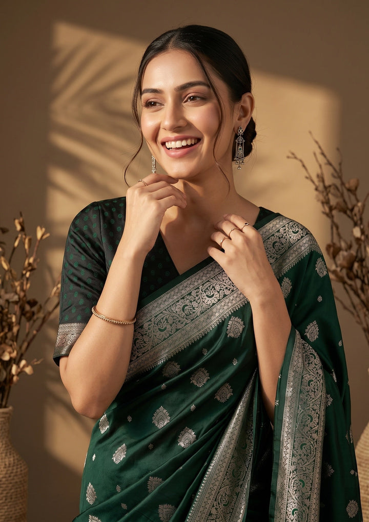 Bottle Green Banarasi Art Silk Saree