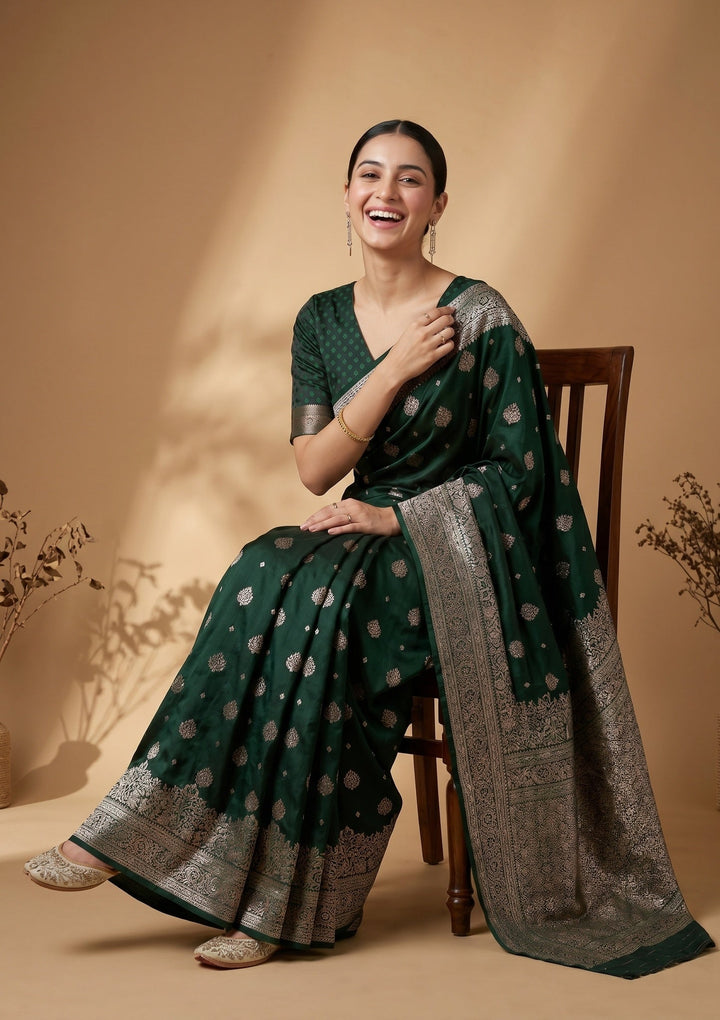 Bottle Green Banarasi Art Silk Saree