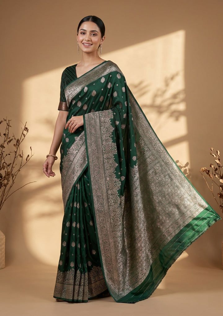 Bottle Green Banarasi Art Silk Saree