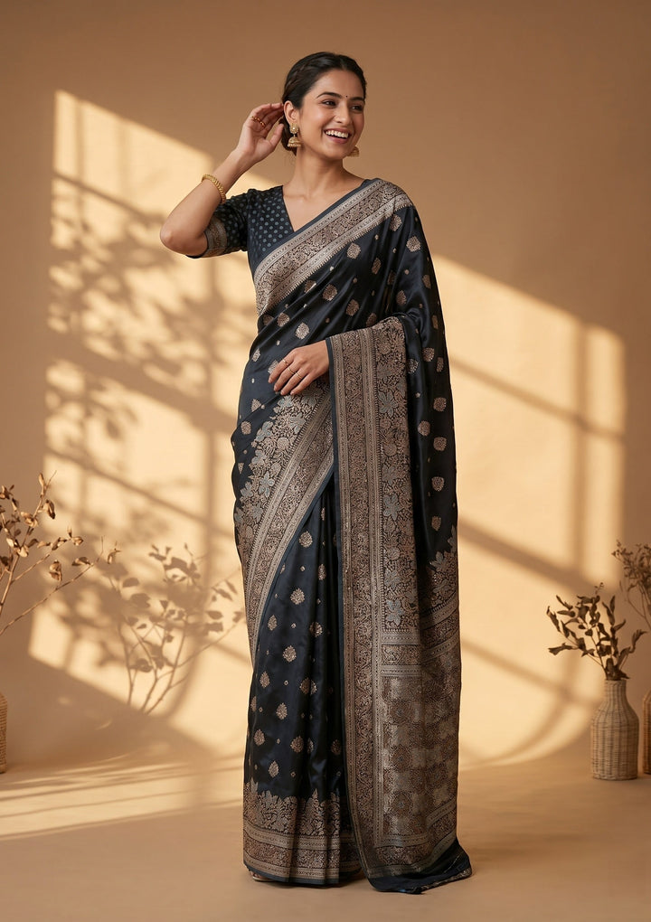 Peacock Blue Banarasi Art Silk Saree